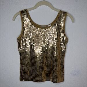 D Studio Gold Squared Sequence Embroidered Tank Top Size S, party, shiny, disco